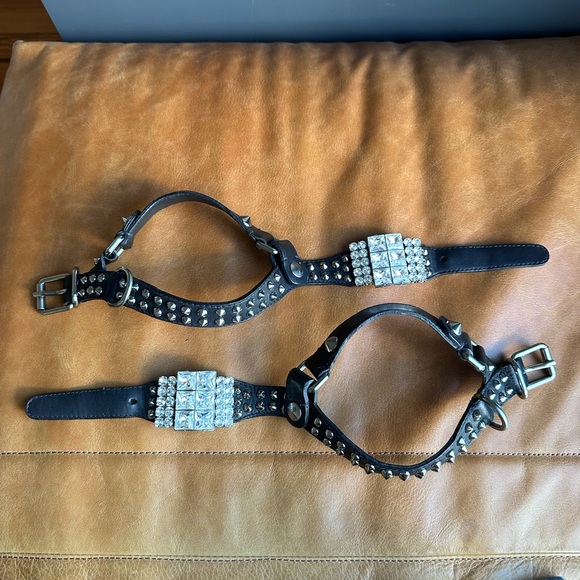 Miu Miu Black Leather and rhinestone Studded Boot Straps - boot harness only main image 6